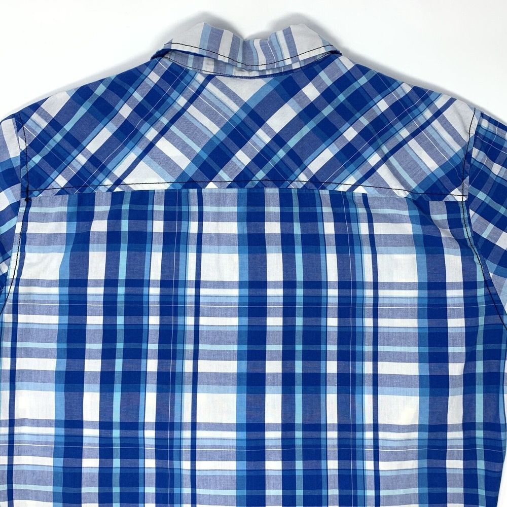 Rerun Blue & White‎ Plaid Western Men's Short Sleeve Shirt Size Medium - Picture 8 of 9
